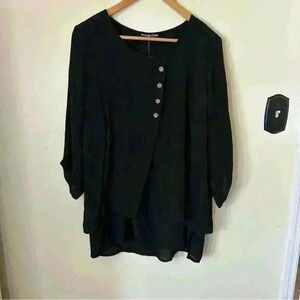 Rachel Coal Black Asymmetrical Button Blouse Size M